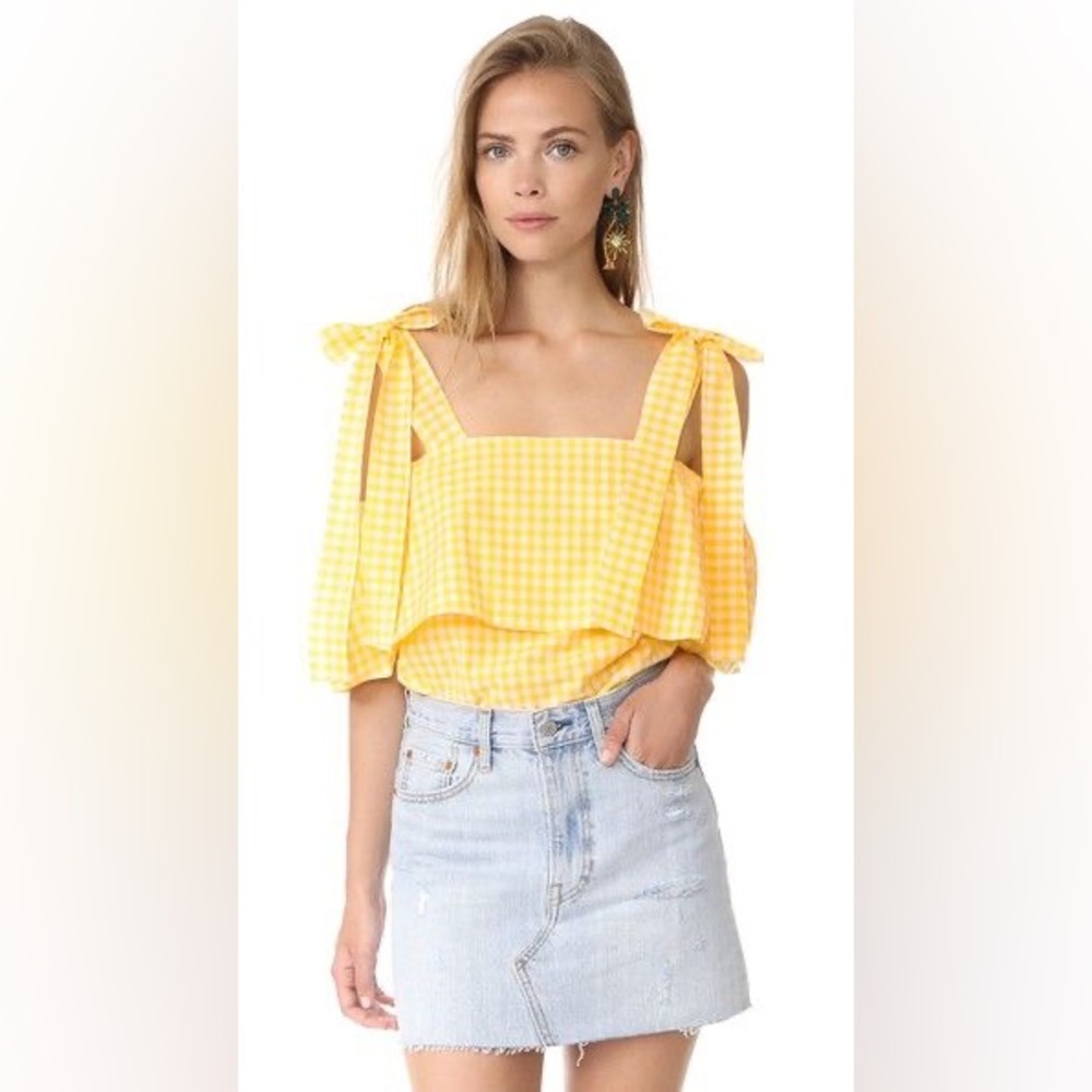 AMANDA UPRICHARD Eli‎ Top In White/yellow Gingham Medium